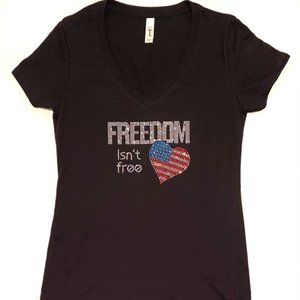 Freedom Isn't Free - Sparkling Bling / Rhinestone Women's Black V-Neck Shirt